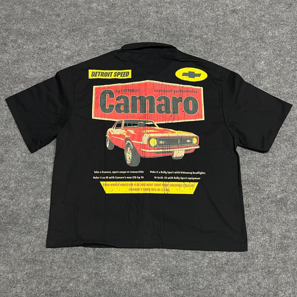 Chevrolet Camaro Shirt Mens Medium Black Detroit Speed 1967 SS Workwear Mechanic